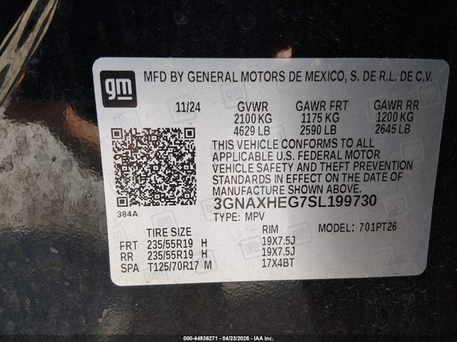 44936271 :رقم المزاد ، 3GNAXHEG7SL199730 vin ، 2025 Chevrolet Equinox Fwd Lt مزاد بيع