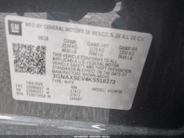 Продажа на аукционе авто 2019 Chevrolet Equinox Ls, vin: 3GNAXSEV4KS518373, номер лота: 44936292