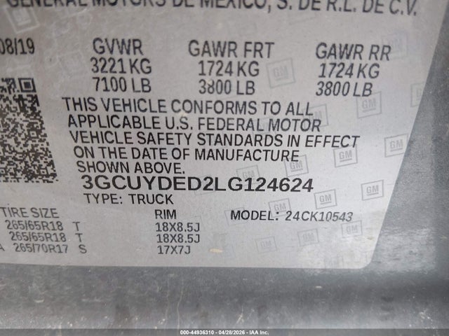 3GCUYDED2LG124624 Chevrolet Silverado 1500 4wd Short Bed Lt
