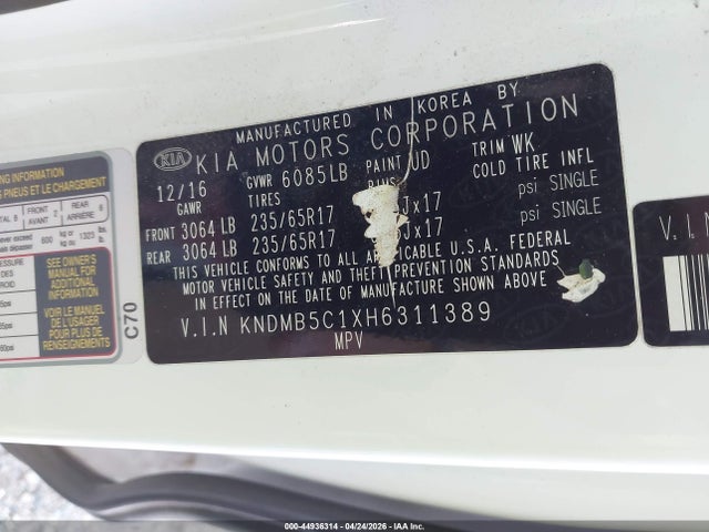 KIA SEDONA LX 2017 KNDMB5C1XH6311389 Image 9