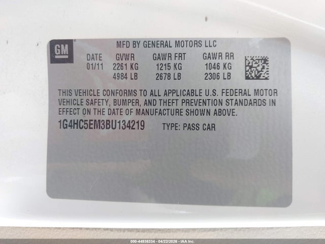 Auction sale of the 2011 Buick Lucerne Cxl, vin: 1G4HC5EM3BU134219, lot number: 44936334