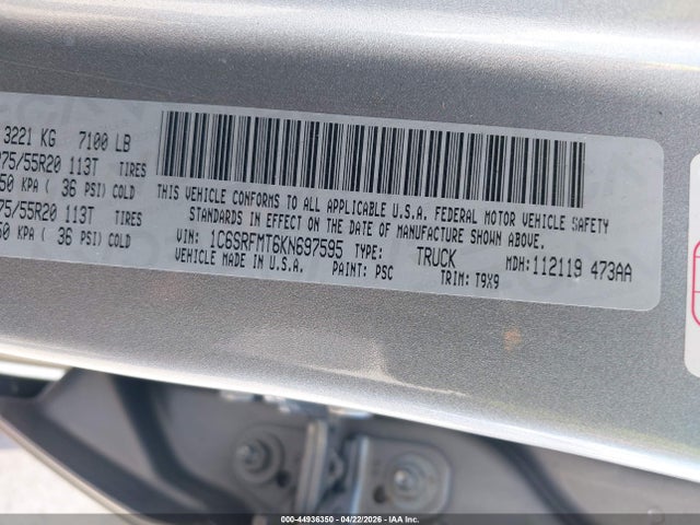 Продаж на аукціоні авто 2019 Ram 1500 Big Horn/lone Star  4x4 6'4 Box, vin: 1C6SRFMT6KN697595, номер лоту: 44936350