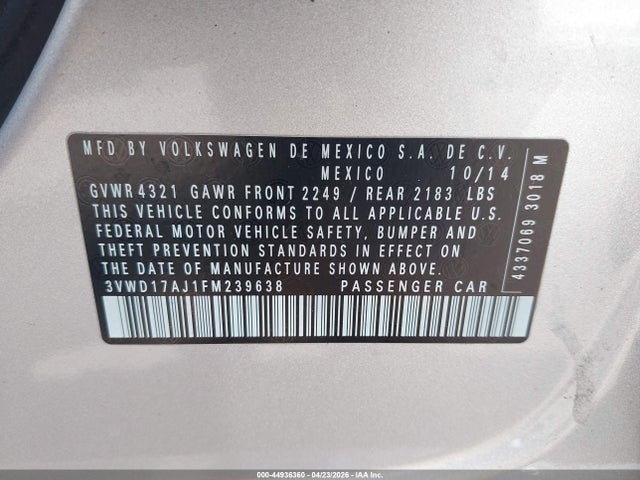 3VWD17AJ1FM239638 Volkswagen Jetta 1.8t Se