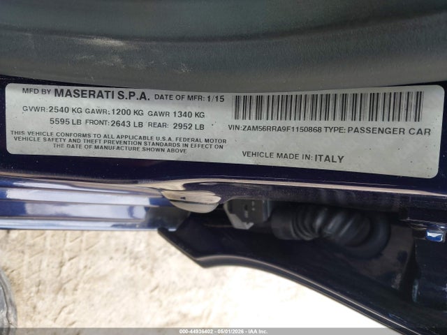 Продаж на аукціоні авто 2015 Maserati Quattroporte S Q4, vin: ZAM56RRA9F1150868, номер лоту: 44936402