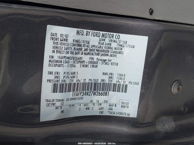 Aukcja sprzedaży 2007 Ford Focus S/se/ses, vin: 1FAFP34N27W266081, numer aukcji: 44936403