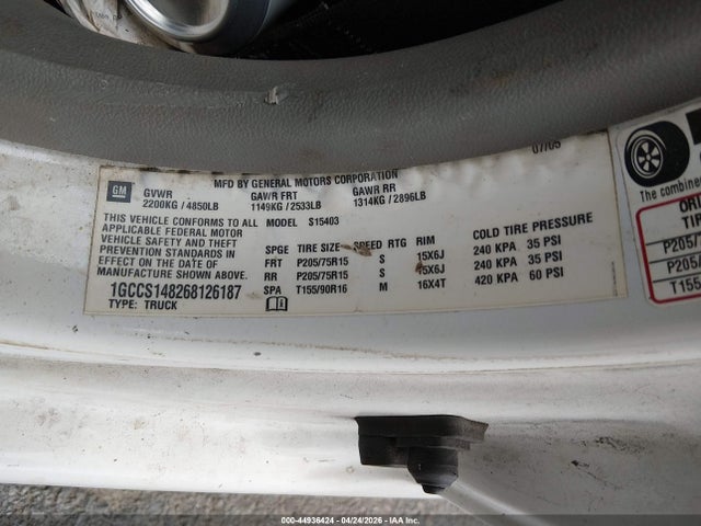 Aukcja sprzedaży 2006 Chevrolet Colorado Work Truck, vin: 1GCCS148268126187, numer aukcji: 44936424