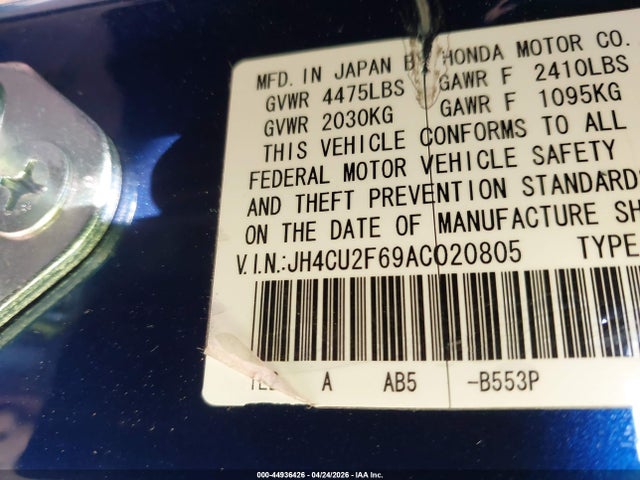 44936426 :رقم المزاد ، JH4CU2F69AC020805 vin ، 2010 Acura Tsx 2.4 مزاد بيع