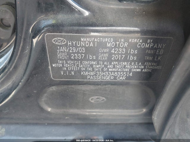 44936428 :رقم المزاد ، KMHWF35H33A835514 vin ، 2003 Hyundai Sonata Gls/lx مزاد بيع