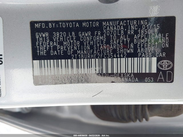 Aukcja sprzedaży 2015 Toyota Corolla S Plus, vin: 2T1BURHE2FC354442, numer aukcji: 44936430