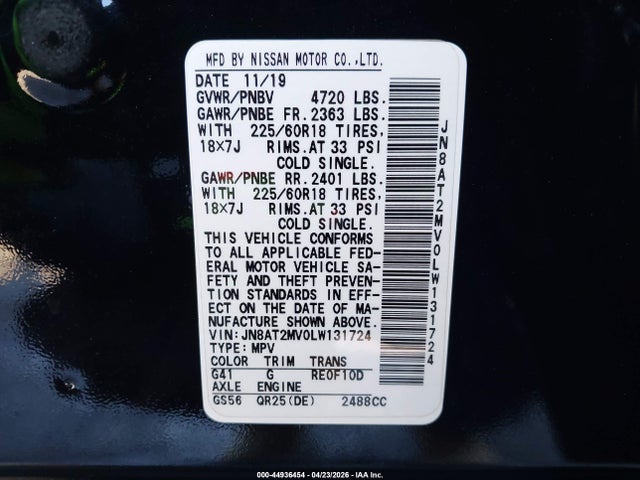 JN8AT2MV0LW131724 Nissan Rogue Sv Intelligent Awd