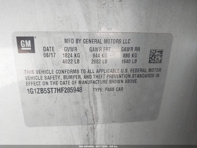 44936456 :رقم المزاد ، 1G1ZB5ST7HF285948 vin ، 2017 Chevrolet Malibu Ls مزاد بيع
