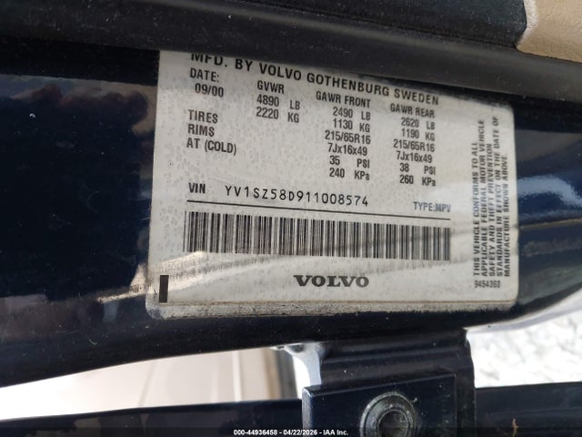 Продажа на аукционе авто 2001 Volvo V70 Xc, vin: YV1SZ58D911008574, номер лота: 44936458