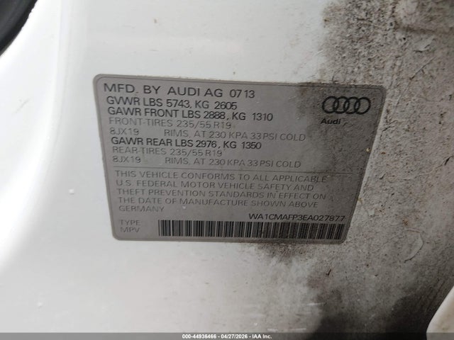Продаж на аукціоні авто 2014 Audi Q5 3.0 Tdi Premium Plus, vin: WA1CMAFP3EA027877, номер лоту: 44936466