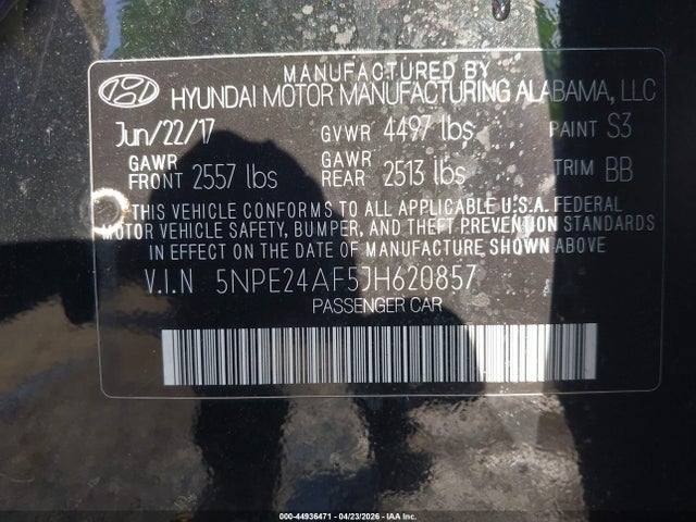 Продаж на аукціоні авто 2018 Hyundai Sonata Se, vin: 5NPE24AF5JH620857, номер лоту: 44936471
