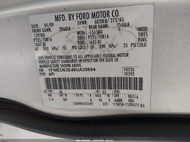 Продаж на аукціоні авто 2009 Ford Explorer Xlt, vin: 1FMEU63E49UA35694, номер лоту: 44936482