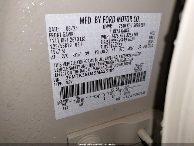 Aukcja sprzedaży 2025 Ford Mustang Mach-e Premium, vin: 3FMTK3SU4SMA35189, numer aukcji: 44936485