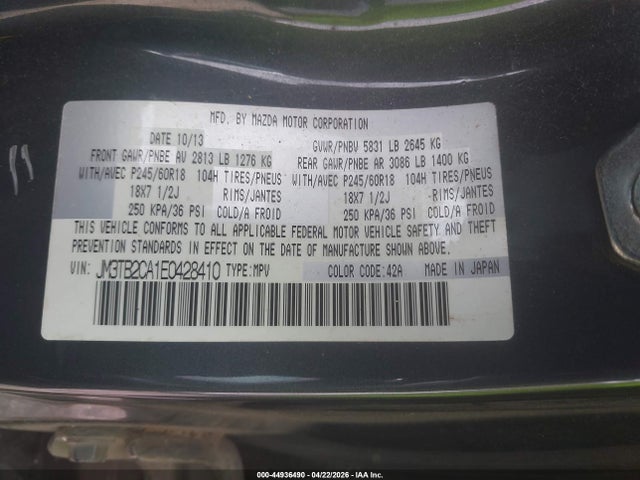 Aukcja sprzedaży 2014 Mazda Cx-9 Touring, vin: JM3TB2CA1E0428410, numer aukcji: 44936490