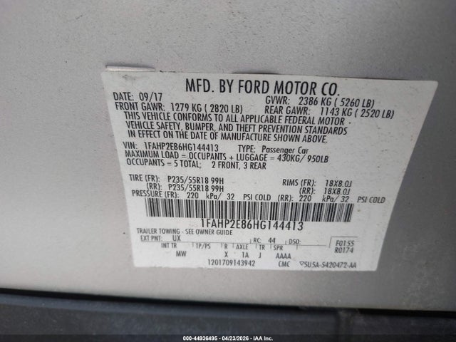 Продажа на аукционе авто 2017 Ford Taurus Sel, vin: 1FAHP2E86HG144413, номер лота: 44936495