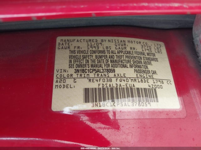 44936506 :رقم المزاد ، 3N1BC1CP5AL378059 vin ، 2010 Nissan Versa 1.8s مزاد بيع
