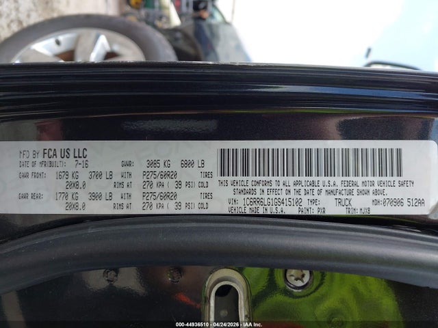 44936510 :رقم المزاد ، 1C6RR6LG1GS415102 vin ، 2016 Ram 1500 Lone Star مزاد بيع