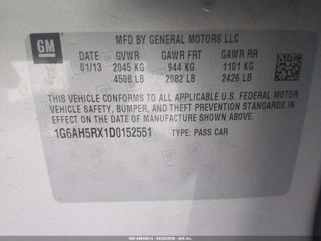 2013 Cadillac Ats Luxury მანქანა იყიდება აუქციონზე, vin: 1G6AH5RX1D0152551, აუქციონის ნომერი: 44936514