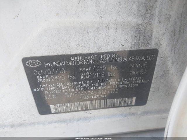 2014 Hyundai Sonata Gls მანქანა იყიდება აუქციონზე, vin: 5NPEB4AC4EH825372, აუქციონის ნომერი: 44936519