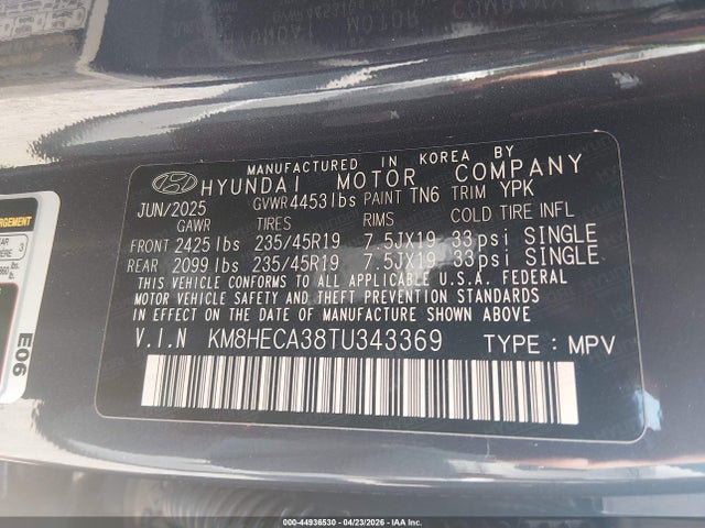 Aukcja sprzedaży 2026 Hyundai Kona Limited, vin: KM8HECA38TU343369, numer aukcji: 44936530