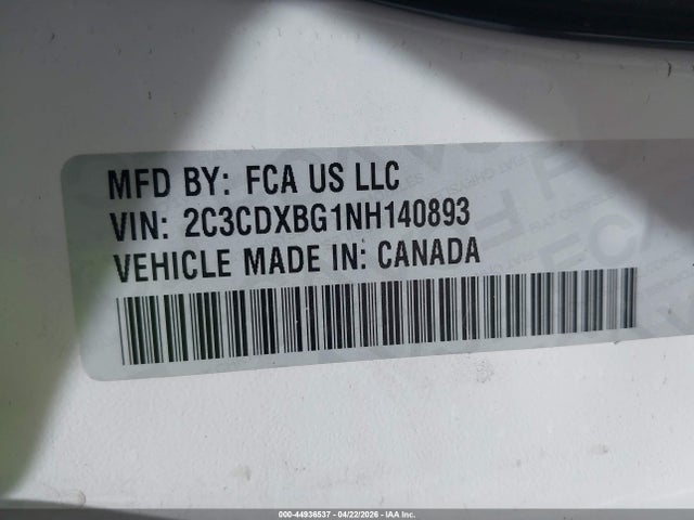 44936537 :رقم المزاد ، 2C3CDXBG1NH140893 vin ، 2022 Dodge Charger Sxt Rwd مزاد بيع