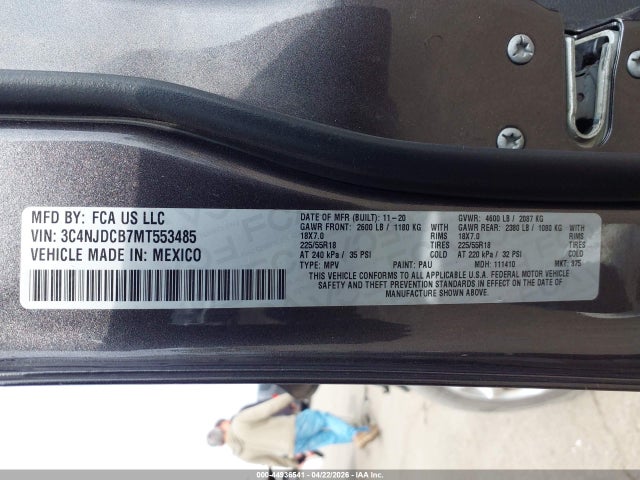 44936541 :رقم المزاد ، 3C4NJDCB7MT553485 vin ، 2021 Jeep Compass Limited 4x4 مزاد بيع