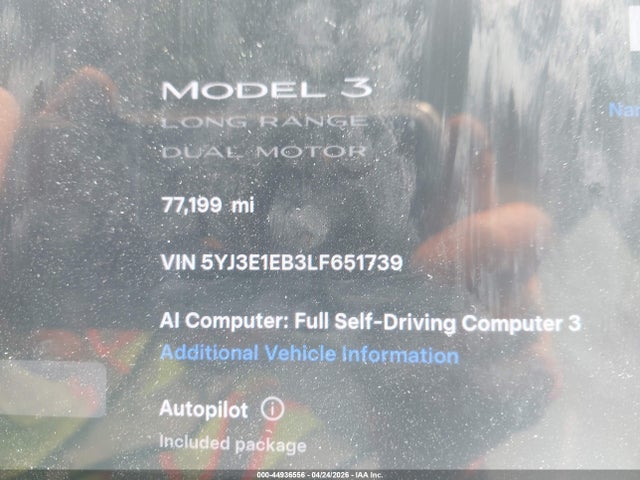 Продажа на аукционе авто 2020 Tesla Model 3 Long Range Dual Motor All-wheel Drive, vin: 5YJ3E1EB3LF651739, номер лота: 44936556