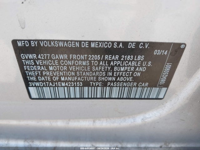 3VWD17AJ1EM423153 Volkswagen Jetta 1.8t Se