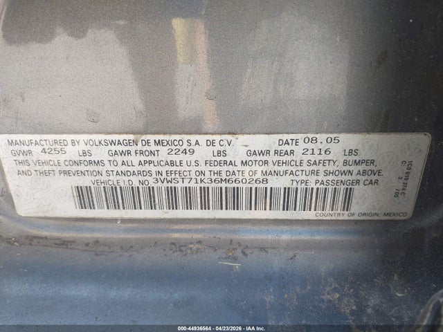Aukcja sprzedaży 2006 Volkswagen Jetta Tdi, vin: 3VWST71K36M660268, numer aukcji: 44936564