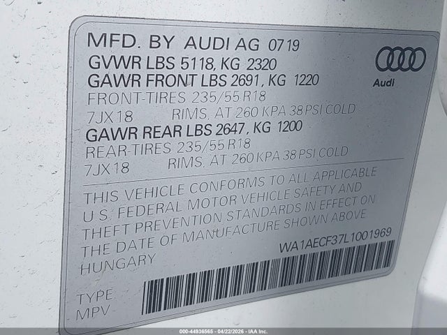 Продажа на аукционе авто 2020 Audi Q3 Premium 45 Tfsi Quattro Tiptronic, vin: WA1AECF37L1001969, номер лота: 44936565