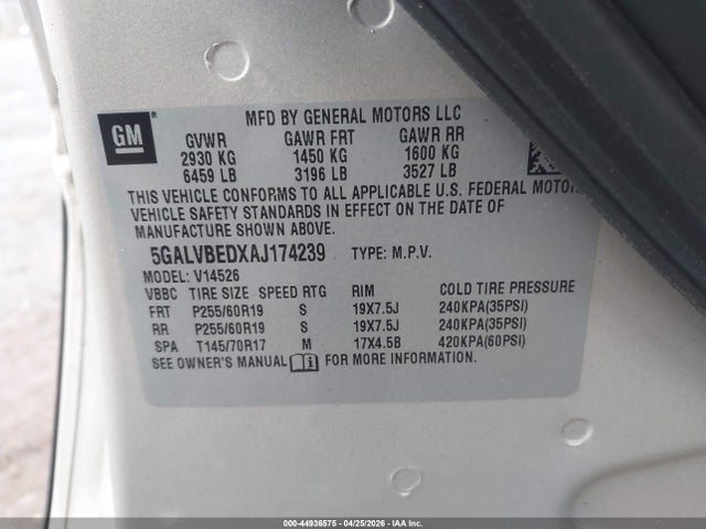 Aukcja sprzedaży 2010 Buick Enclave 1xl, vin: 5GALVBEDXAJ174239, numer aukcji: 44936575