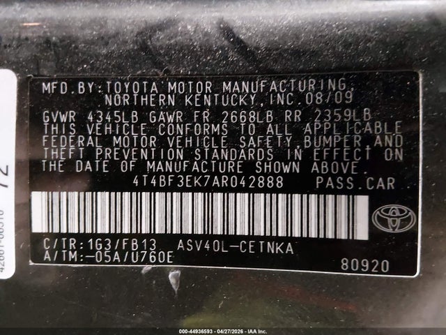 44936593 :رقم المزاد ، 4T4BF3EK7AR042888 vin ، 2010 Toyota Camry Le مزاد بيع