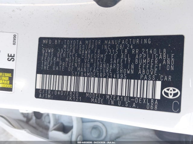 Aukcja sprzedaży 2024 Toyota Corolla Le, vin: 5YFB4MDE1RP214895, numer aukcji: 44936596
