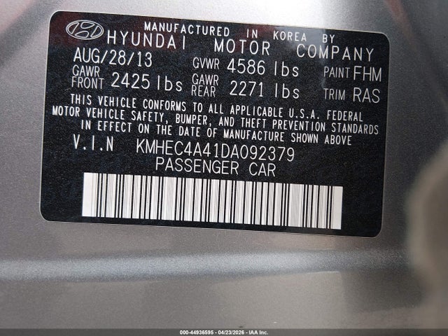 Продаж на аукціоні авто 2013 Hyundai Sonata Hybrid Limited, vin: KMHEC4A41DA092379, номер лоту: 44936595