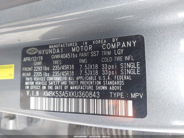 Aukcja sprzedaży 2019 Hyundai Kona Ultimate, vin: KM8K53A5XKU360843, numer aukcji: 44936607