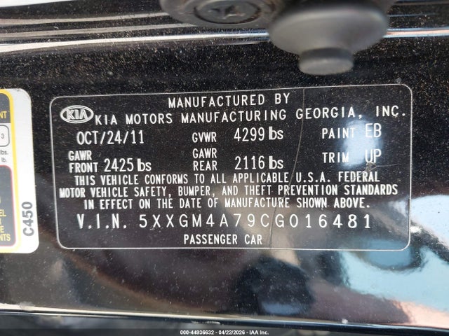 Aukcja sprzedaży 2012 Kia Optima Lx, vin: 5XXGM4A79CG016481, numer aukcji: 44936632