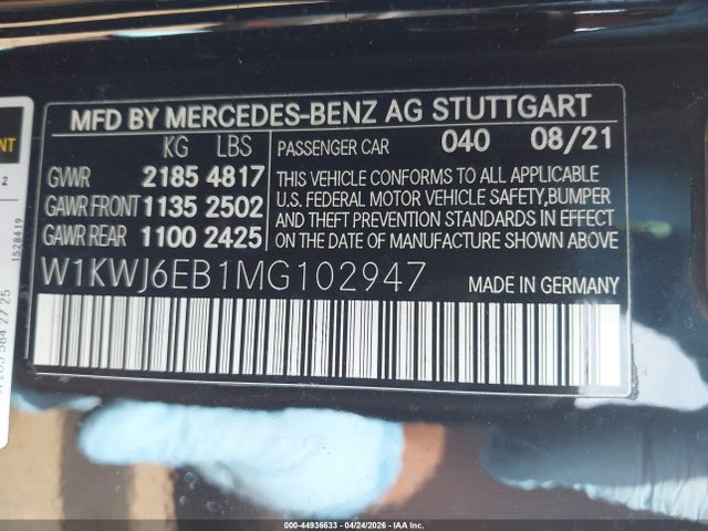 2021 Mercedes-benz Amg C 43 4matic მანქანა იყიდება აუქციონზე, vin: W1KWJ6EB1MG102947, აუქციონის ნომერი: 44936633