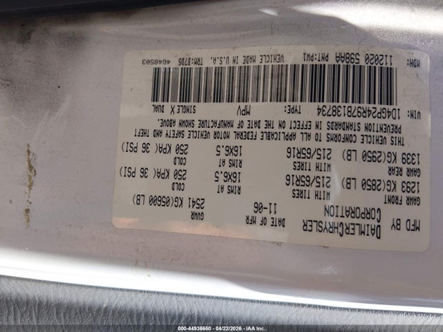 Продажа на аукционе авто 2007 Dodge Grand Caravan Se, vin: 1D4GP24R97B138734, номер лота: 44936660