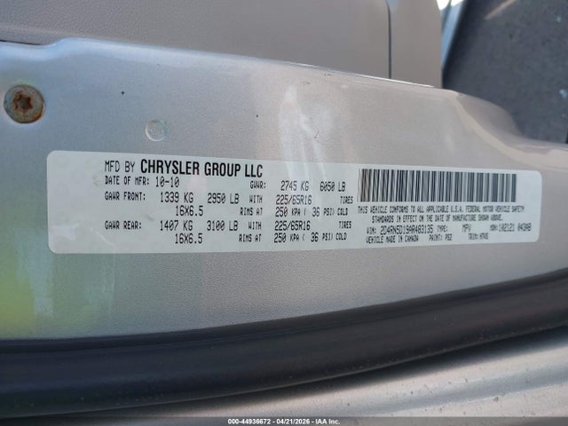 2010 Dodge Grand Caravan Sxt მანქანა იყიდება აუქციონზე, vin: 2D4RN5D19AR483135, აუქციონის ნომერი: 44936672