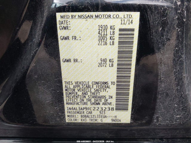 1N4AL3AP9FC223238 Nissan Altima 2.5 Sv