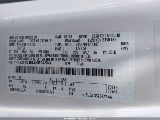 1FTEX1CB9JKE94563 Ford F-150 Xl