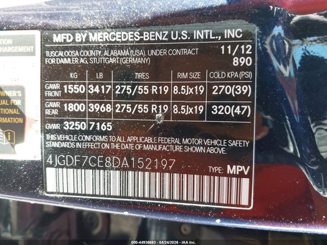 Продаж на аукціоні авто 2013 Mercedes-benz Gl 450 4matic, vin: 4JGDF7CE8DA152197, номер лоту: 44936693