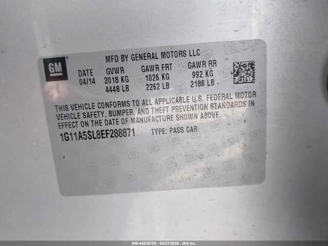 Chevrolet Malibu 1fl 2014 1G11A5SL8EF288871 Image 9