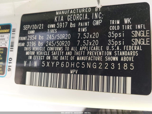 KIA Telluride S 2022 5XYP6DHC5NG223185 Image 9