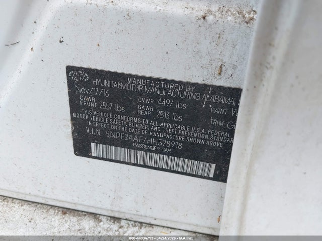 Aukcja sprzedaży 2017 Hyundai Sonata Se, vin: 5NPE24AF7HH528918, numer aukcji: 44936713
