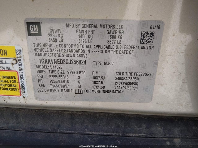 Aukcja sprzedaży 2016 Gmc Acadia Sle-1, vin: 1GKKVNED3GJ256824, numer aukcji: 44936762