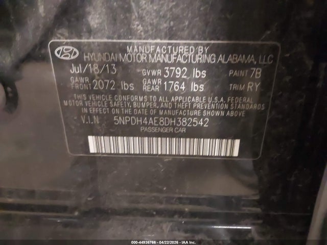Продаж на аукціоні авто 2013 Hyundai Elantra Limited, vin: 5NPDH4AE8DH382542, номер лоту: 44936766